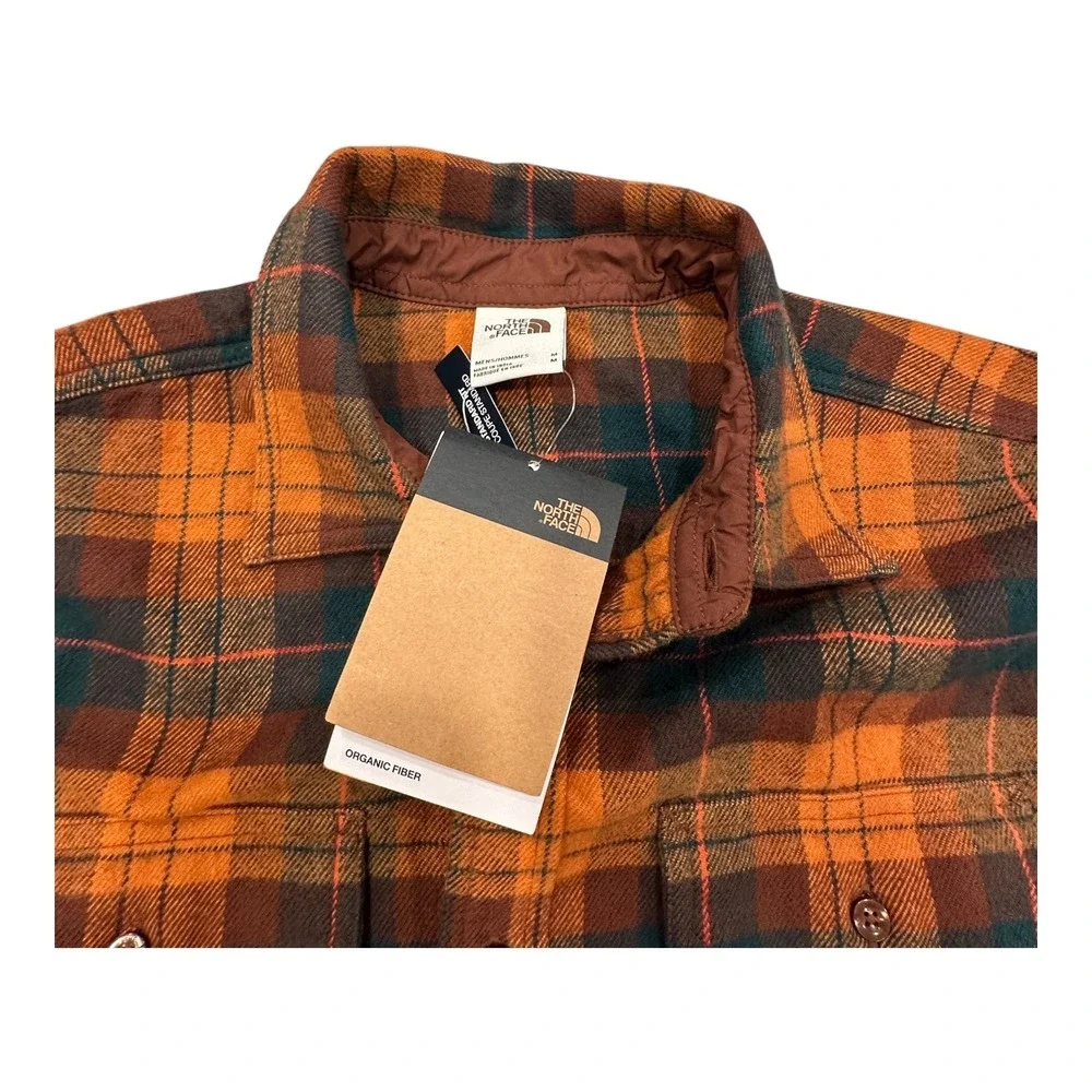The North Face Men Med. Plaid Flannel Shirt Button Down Long Sleeve Orange Green